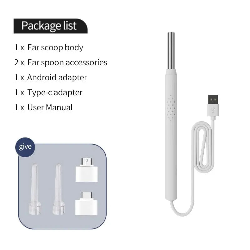 Smart Ear Cleaning Endoscope Spoon Mini Camera Ear Picker Ear Wax Removal Visual Ear Mouth Nose Otoscope Support Android PC