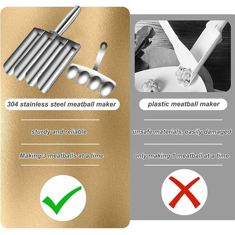 ABXF-Meatball Maker+Cutting Spade Multifunction Meatball Scoop Maker Stainless Steel Kitchen Manual Meatball Making Tools