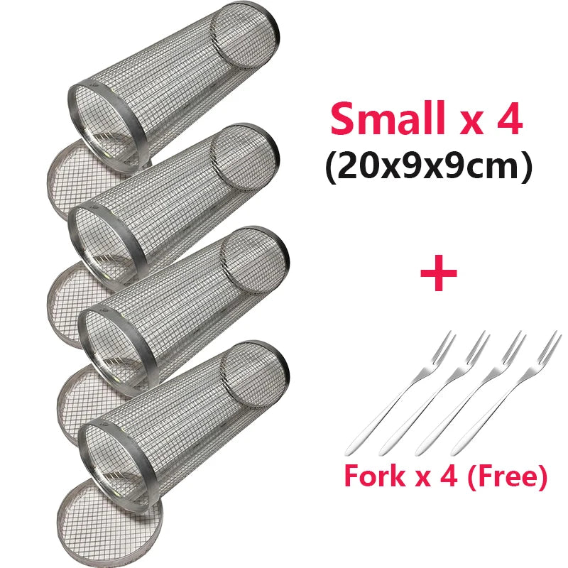 1-4pcs Rolling Grilling Basket Stainless Steel BBQ Grill Basket Mesh Portable Outdoor Camping Barbecue Rack kitchen accessories