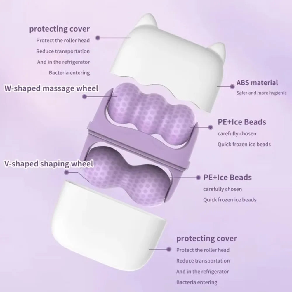 2 In 1 Face Massage Roller W and V Ice Shaping Handheld Ice Roller Reduce Double Chin Cold Compress Ice Facial Roller