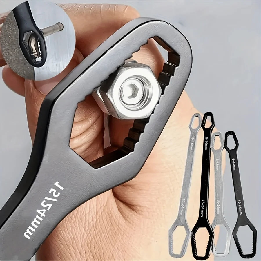 Multi functional black 5mm thick T-shaped wrench, adjustable self tightening double head wrench, wrench diameter 3-17mm