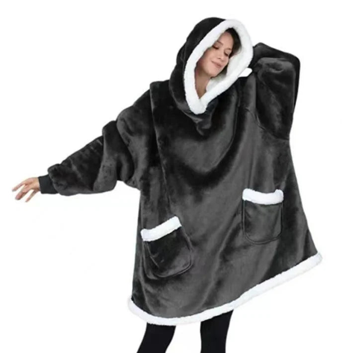Oversized Wearable Blanket Hoodie Unisex Winter Warm Sweatshirt Homewear Men Women Long Flannel Hooded TV Blanket