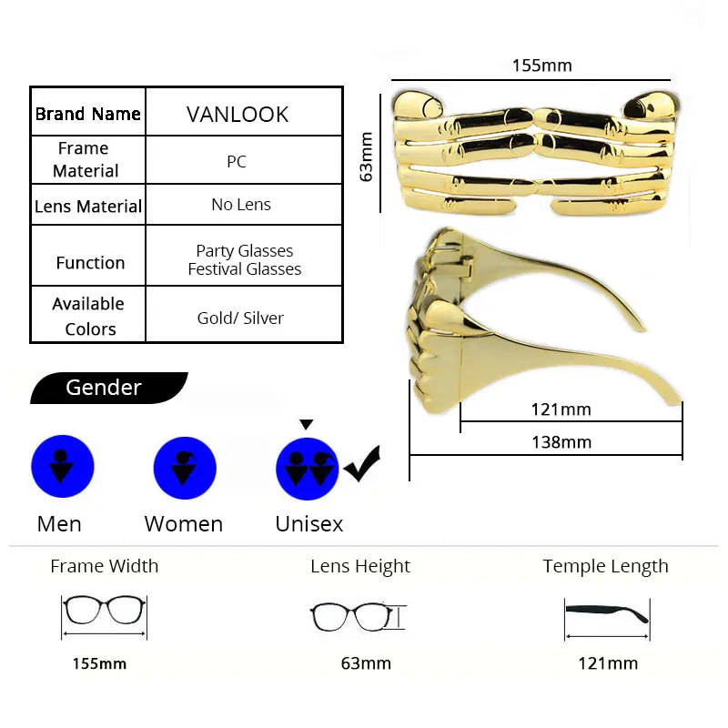 Gold Fingers Glasses Festival Points Boys  One Piece Silver Bar for Party Cosplay Extraordinary Fashion  Small Size Children's