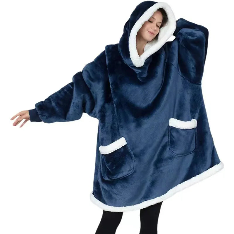 Oversized Wearable Blanket Hoodie Unisex Winter Warm Sweatshirt Homewear Men Women Long Flannel Hooded TV Blanket