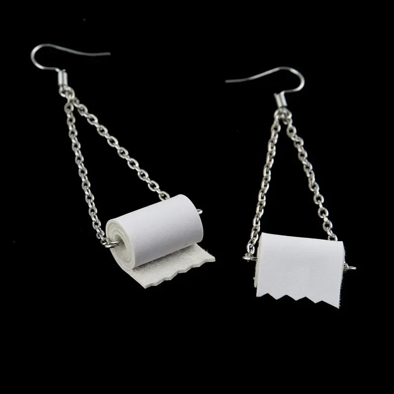 1pair Funny Toilet Paper Simulated Pearl Drop Earrings Creative Roll Paper Towel Statement Earrings Woman Personality Jewelry