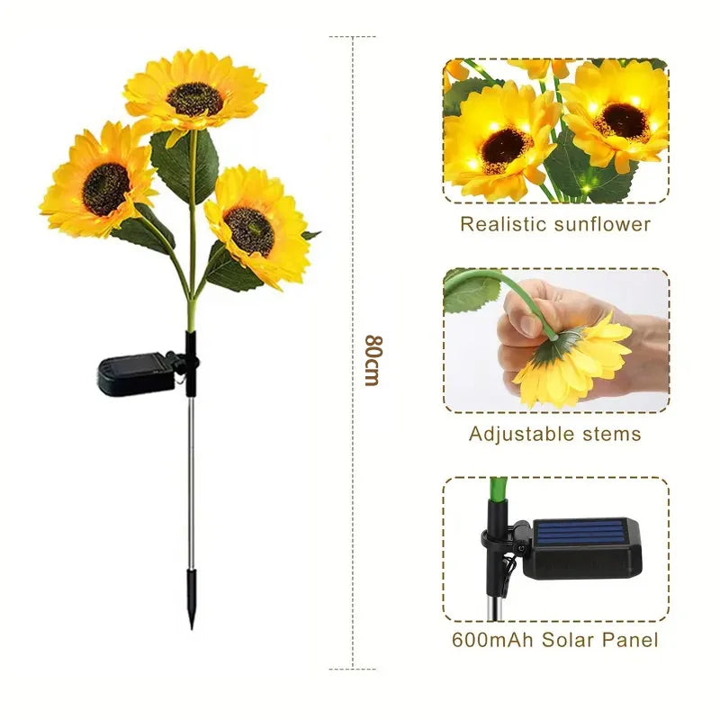 LED Solar Sunflower Outdoor Lawn Light IP65 Waterproof Pathway Yard Wedding Holiday Garden Decoration Solar Flowers Lamp