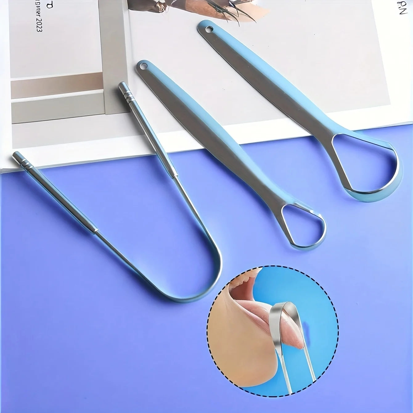 3pcs Stainless Steel Tongue Scraper U-shaped Metal Fresh Breath Cleaning Coated Tongue Toothbrush Oral Hygiene Care Tools