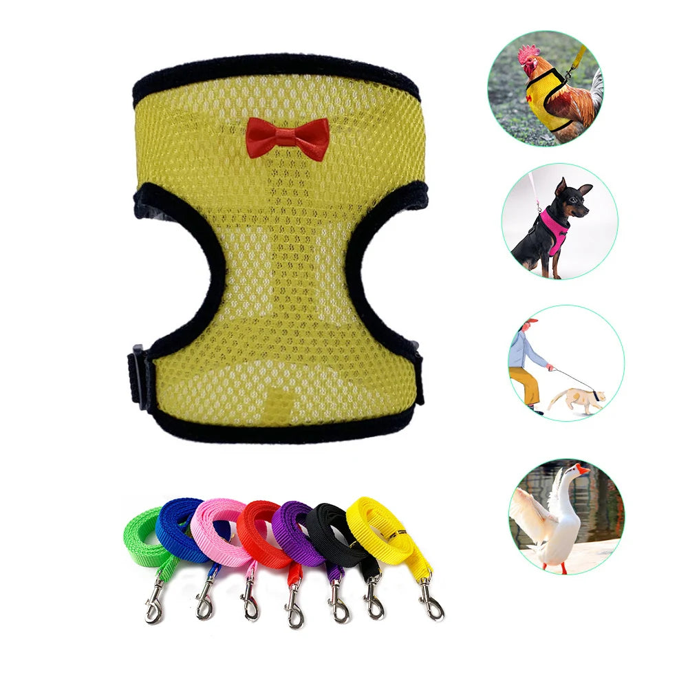 Nylon Duck Goose Poultry Supplies Hen Belt Harness Pet Matching Collars Bow Chicken Vest