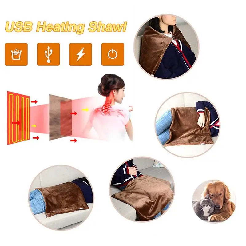 Electric Blanket Thickened USB Heating Shawl Pad Washable Warmer Blanket Winter Office Shawl Warm Blanket  Home Warm Blanket