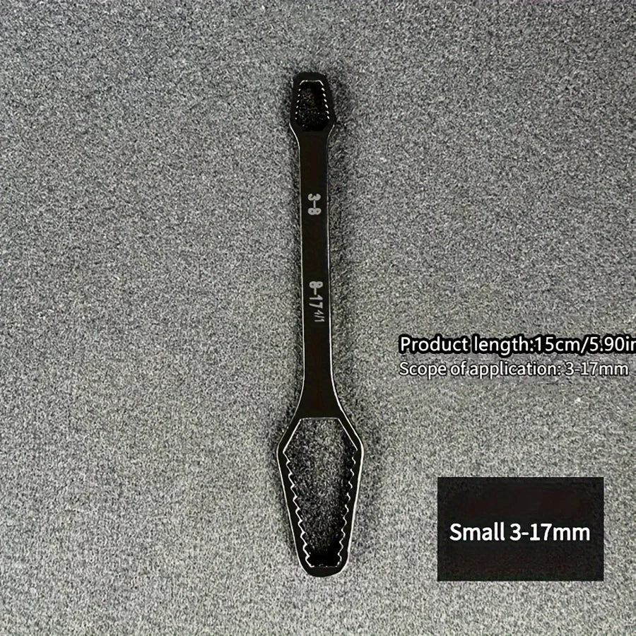 Multi functional black 5mm thick T-shaped wrench, adjustable self tightening double head wrench, wrench diameter 3-17mm