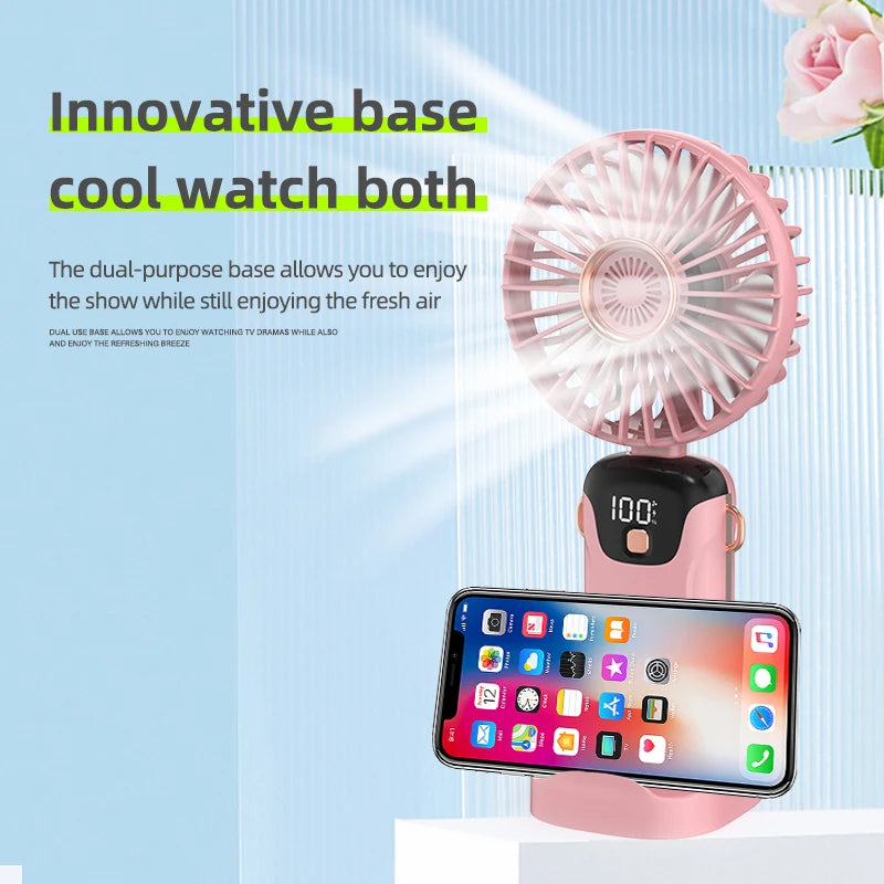 Portable Handheld Small Fan Multifunctional Folding Mini Cute Hanging Neck Small Fan Student Dormitory With Display Screen