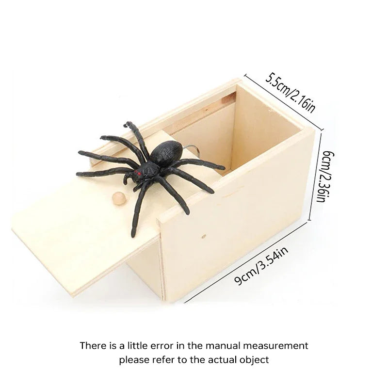 Joke Prank Spider Prop Small Wooden Box Halloween Prank Small Bug Box Horror Scary Prop Spider Box Trick Friend Office Toys Gits