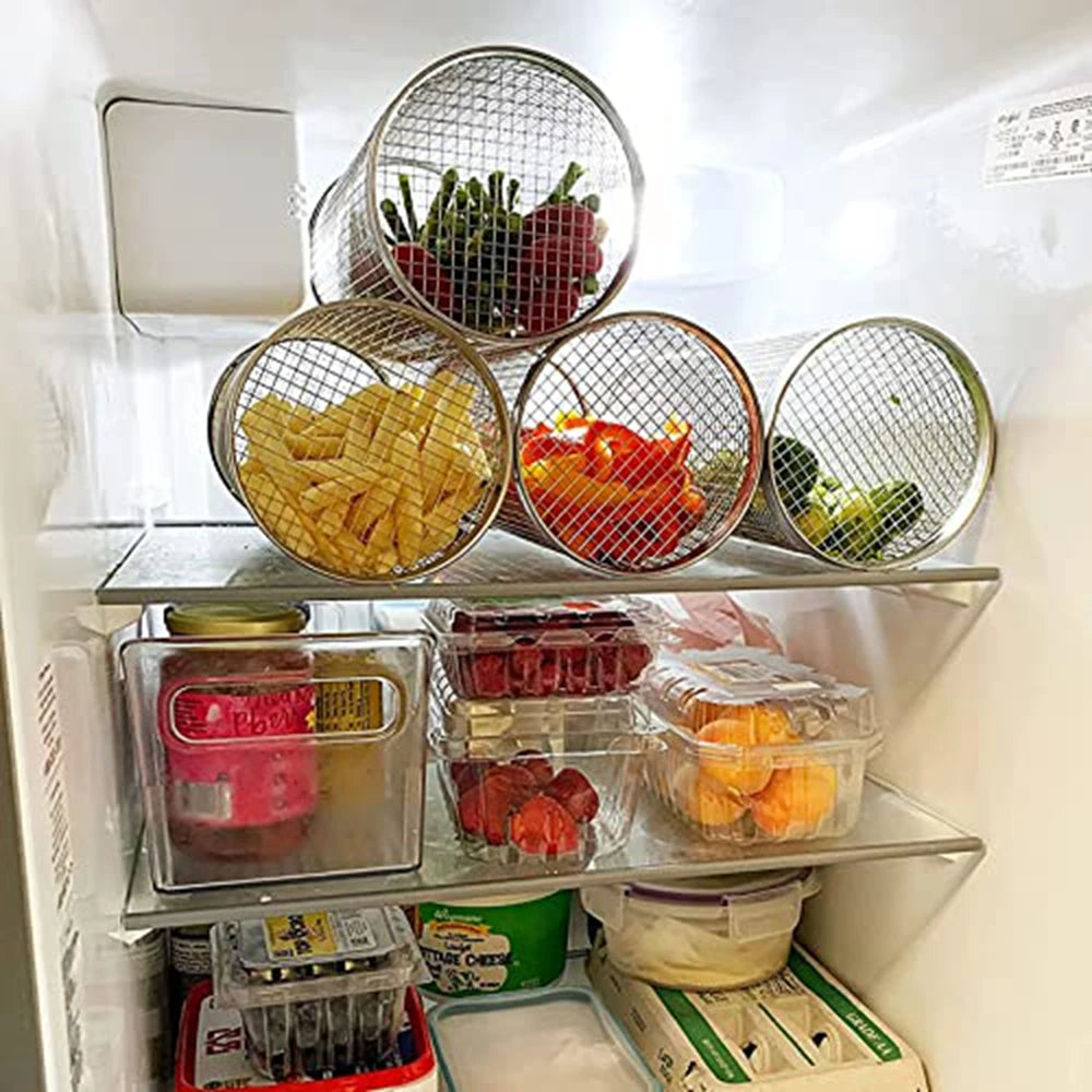 1-4pcs Rolling Grilling Basket Stainless Steel BBQ Grill Basket Mesh Portable Outdoor Camping Barbecue Rack kitchen accessories