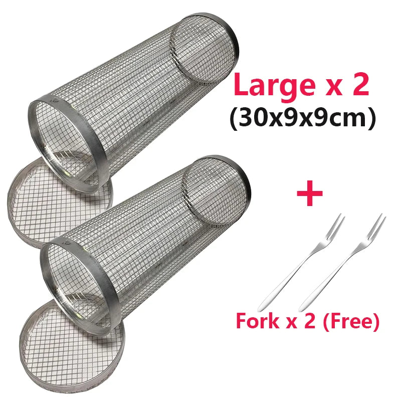 1-4pcs Rolling Grilling Basket Stainless Steel BBQ Grill Basket Mesh Portable Outdoor Camping Barbecue Rack kitchen accessories