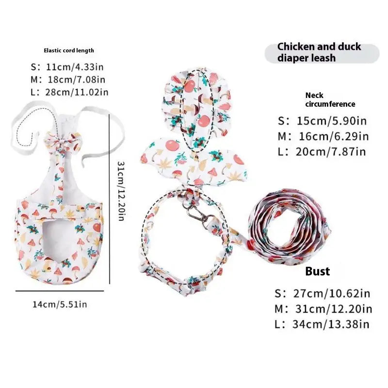 1/2Pcs Cute Cartoon Fashion Chicken Duck Vest Diaper Hen Belt Pet Traction Rope Set Comfortable Leads Pet Poultry Supplies