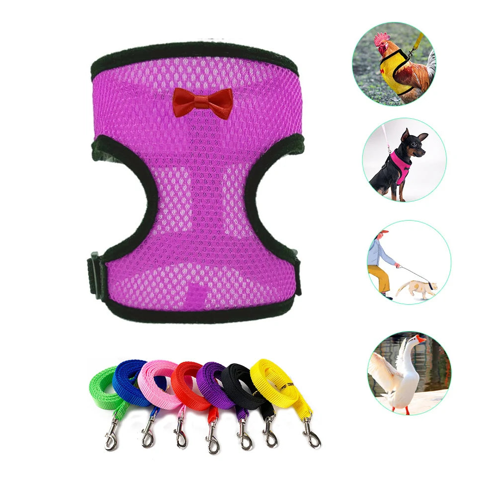 Nylon Duck Goose Poultry Supplies Hen Belt Harness Pet Matching Collars Bow Chicken Vest