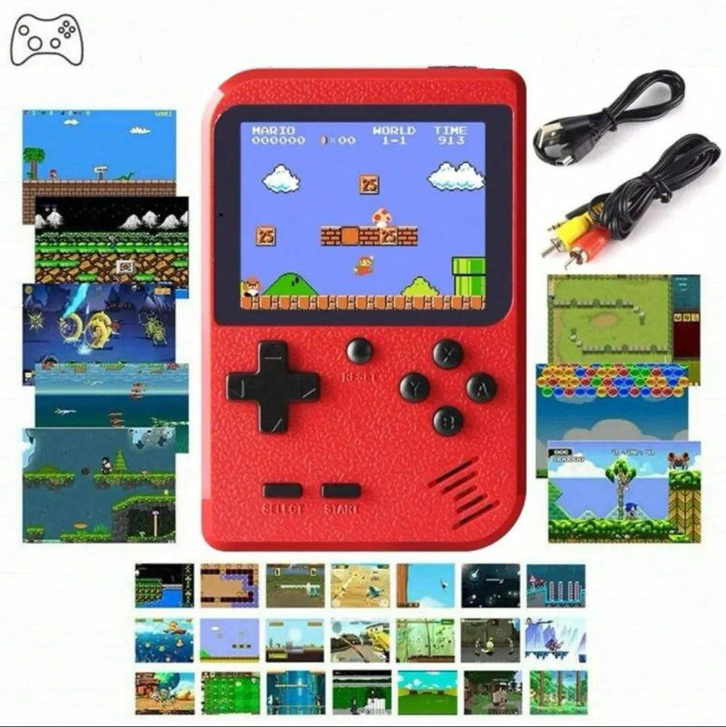 A Red Retro Classic Games Children's Handheld Small Game Console With Hundreds Of Game Charging Can Be Connected To The TV