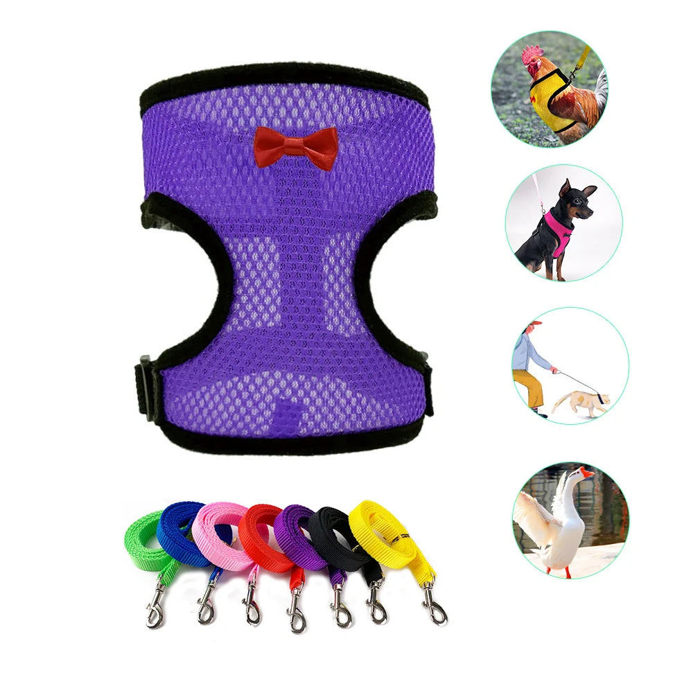 Nylon Duck Goose Poultry Supplies Hen Belt Harness Pet Matching Collars Bow Chicken Vest
