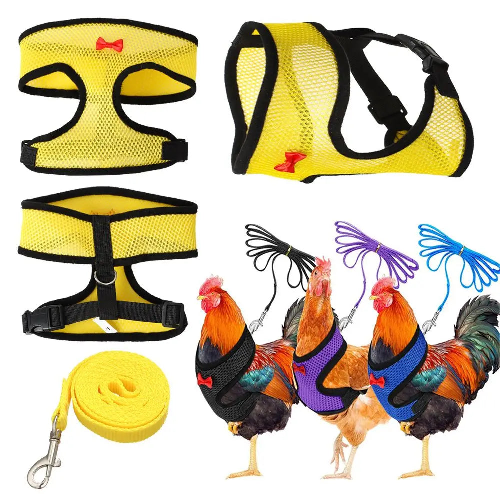 Nylon Duck Goose Poultry Supplies Hen Belt Harness Pet Matching Collars Bow Chicken Vest