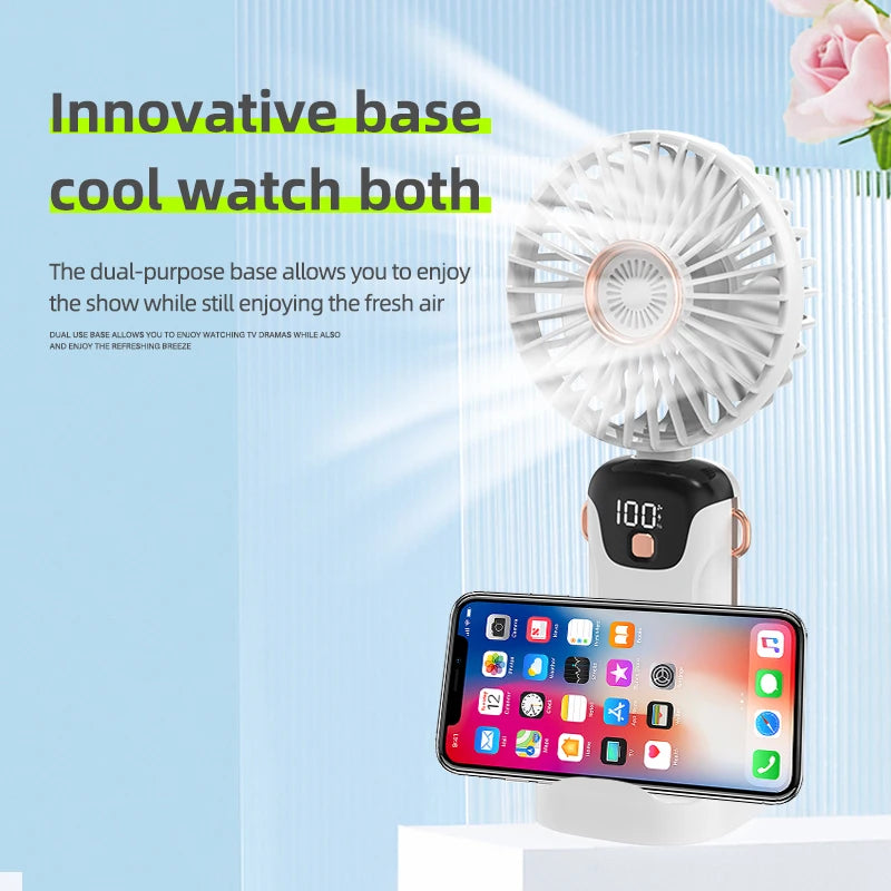 Portable Handheld Small Fan Multifunctional Folding Mini Cute Hanging Neck Small Fan Student Dormitory With Display Screen