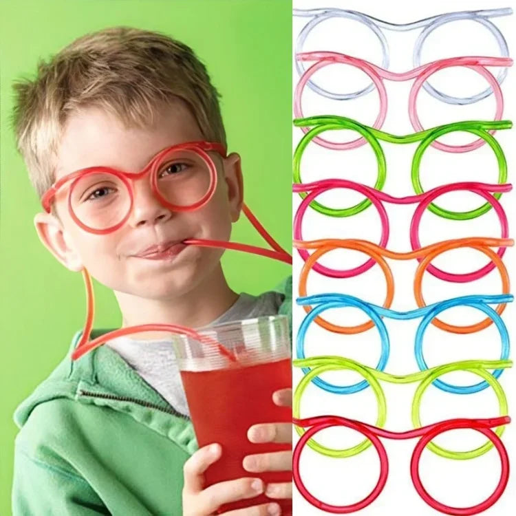 Funny Soft Glasses Straw Baby Flexible Drinking Tube Kids Crazy DIY Straws Creative Toys Children Birthday Party Toy Accessories