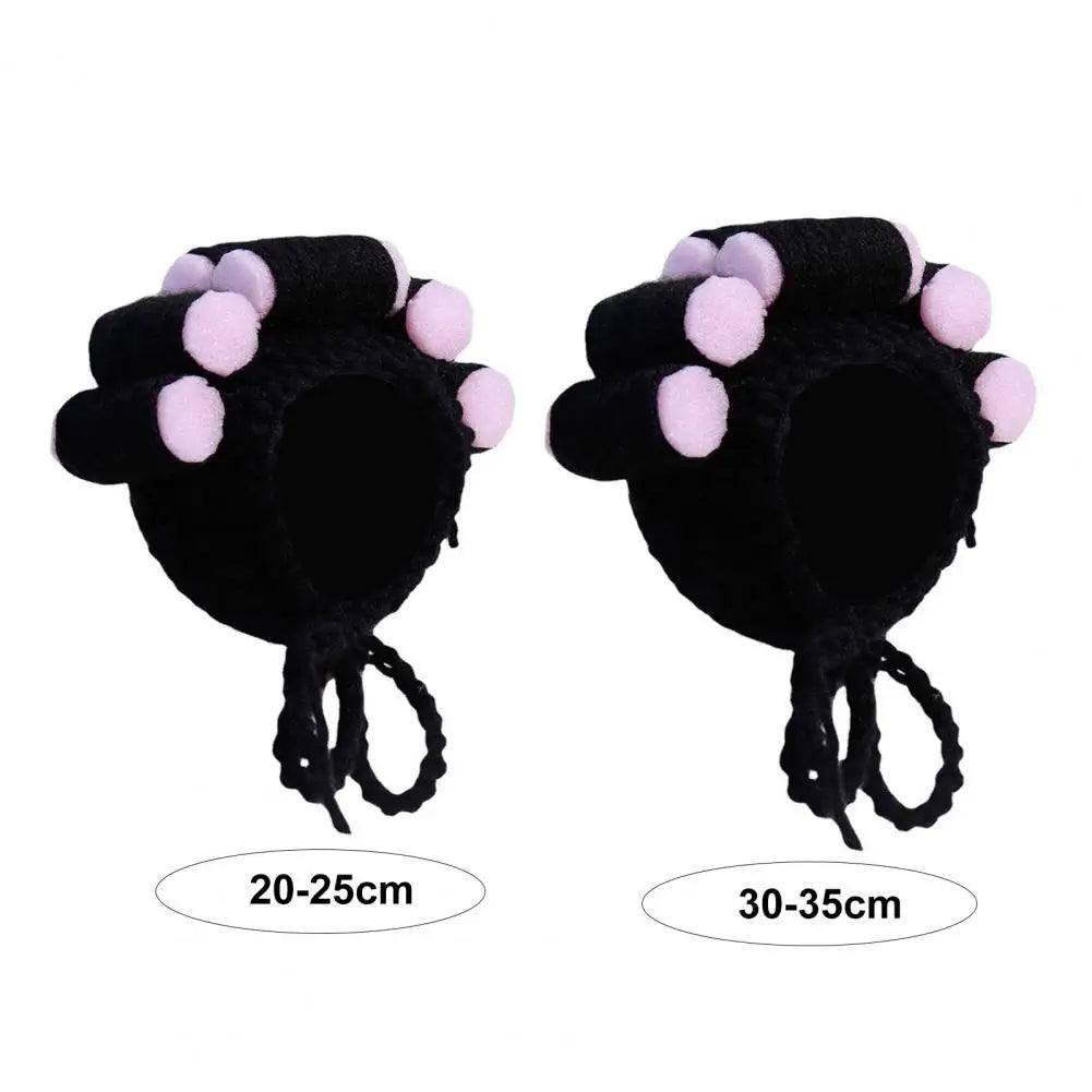 Funny Pet Hat Wig With Hair Rollers Elastic Knitted Lace-up Strap Anti-slip Curly Hair Cat Party Cosplay Headdress Cat Dog Cap