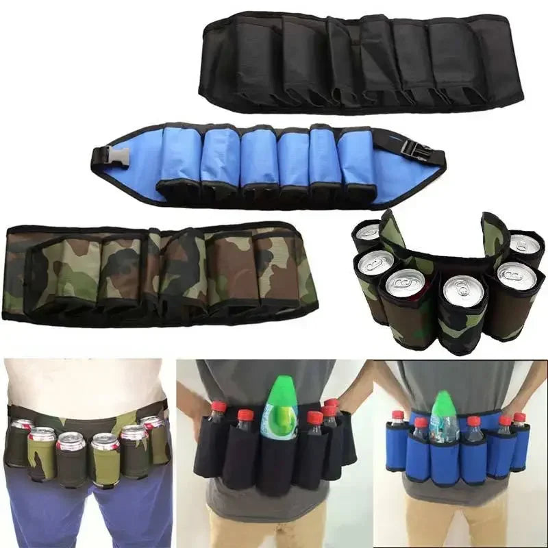 6-Pack Outdoor Beer Belt - Portable Durable Fabric Waist Bag for Hiking/Parties - Easy Carry Beverage Holder