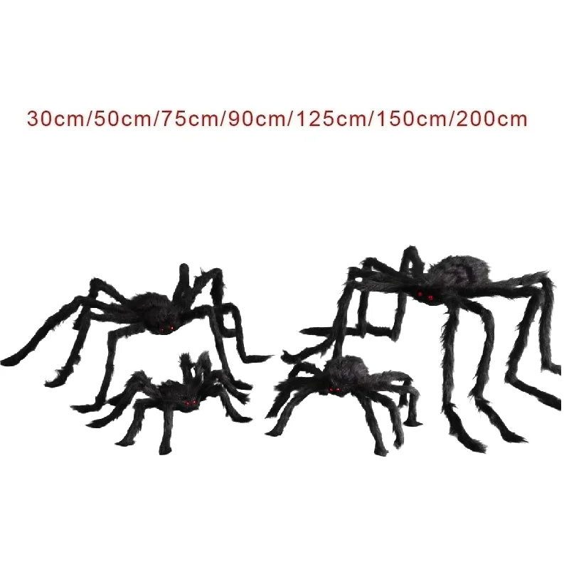 Halloween Big Plush Spider Horror Halloween Decoration Party Prop Outdoor Giant Spider Decor 30-200cm Chamber Prank Black Spider