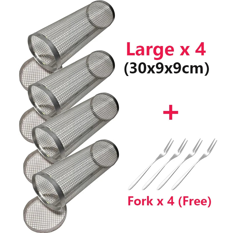 1-4pcs Rolling Grilling Basket Stainless Steel BBQ Grill Basket Mesh Portable Outdoor Camping Barbecue Rack kitchen accessories