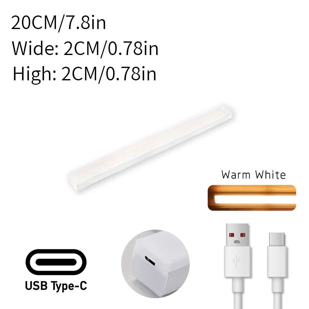 Cabinet Light USB Rechargeable Motion Sensor LED Bar Light Induction Night Light Portable for Kitchen Bedside Wardrobe Closet