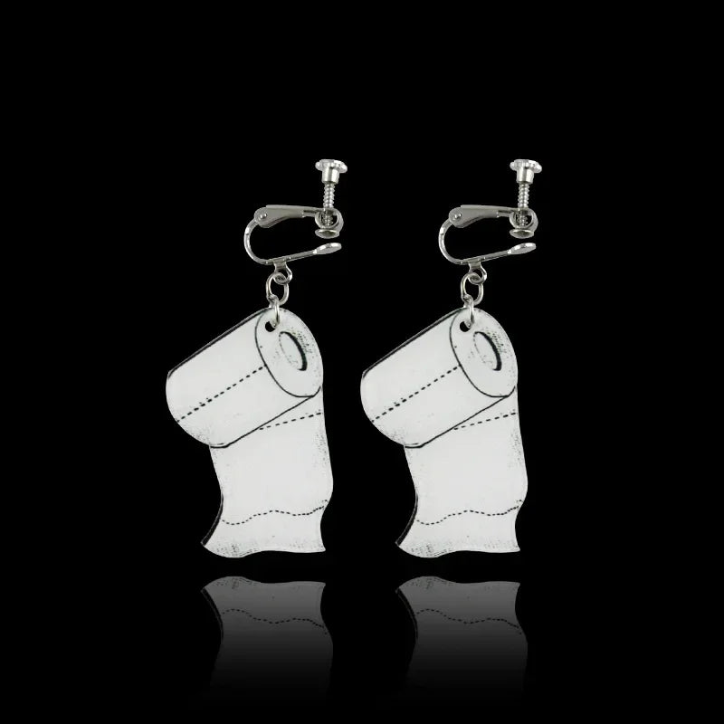 1pair Funny Toilet Paper Simulated Pearl Drop Earrings Creative Roll Paper Towel Statement Earrings Woman Personality Jewelry