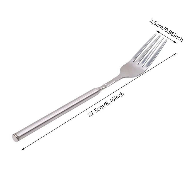 Retro Fork  BBQ Telescopic Extendable Dinner Fruit Dessert Long Handle Fork Stainless Steel Cutlery  Fork Tableware