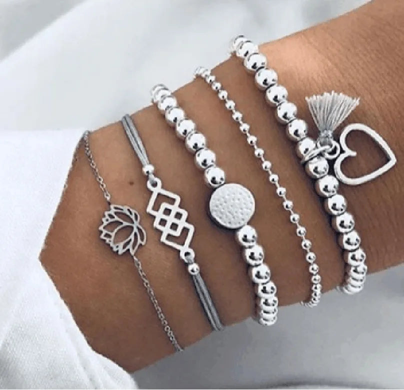 Clearance_Stainless Steel Bracelets Trendy Fine Bell Clovers Pendant Beads Layer Chain Fashion Bracelet For Women Jewelry Festiv