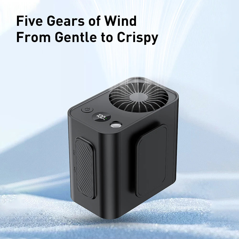 Vissko Outdoor Waist Mounted Fan Polymer Battery Anti Drop Shock Absorption USB Portable with Bladeless Hanging Neck Fan