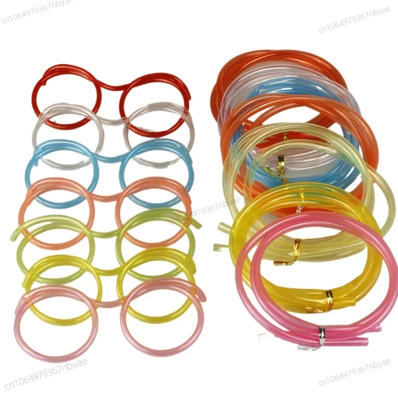Funny Soft Glasses Straw Baby Flexible Drinking Tube Kids Crazy DIY Straws Creative Toys Children Birthday Party Toy Accessories