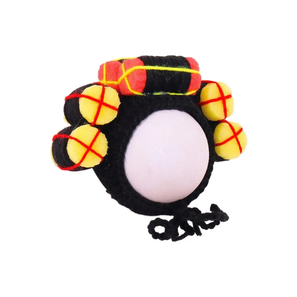 Funny Pet Hat Wig With Hair Rollers Elastic Knitted Lace-up Strap Anti-slip Curly Hair Cat Party Cosplay Headdress Cat Dog Cap