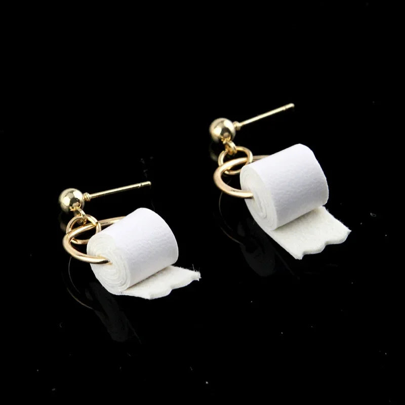1pair Funny Toilet Paper Simulated Pearl Drop Earrings Creative Roll Paper Towel Statement Earrings Woman Personality Jewelry