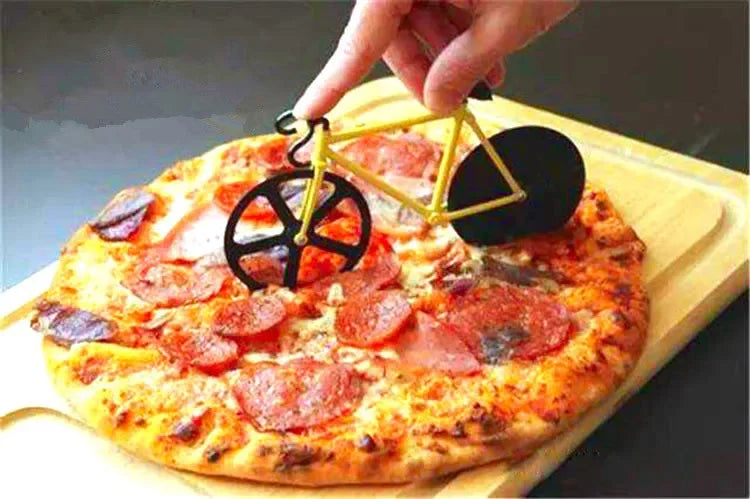 Creative Dual Pizza Cutter Stainless Steel Bike Wheel Rolling Slicers Cutting Knife Non-stick Pizza Cake Hob Kitchen OK 0991