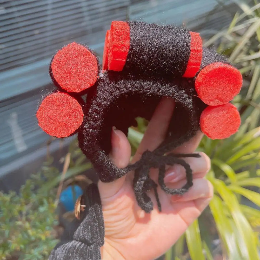 Funny Pet Hat Wig With Hair Rollers Elastic Knitted Lace-up Strap Anti-slip Curly Hair Cat Party Cosplay Headdress Cat Dog Cap