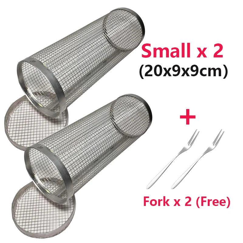 1-4pcs Rolling Grilling Basket Stainless Steel BBQ Grill Basket Mesh Portable Outdoor Camping Barbecue Rack kitchen accessories