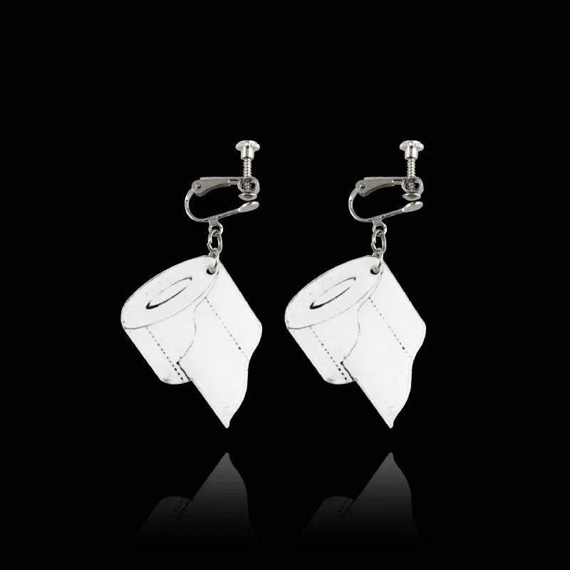 1pair Funny Toilet Paper Simulated Pearl Drop Earrings Creative Roll Paper Towel Statement Earrings Woman Personality Jewelry