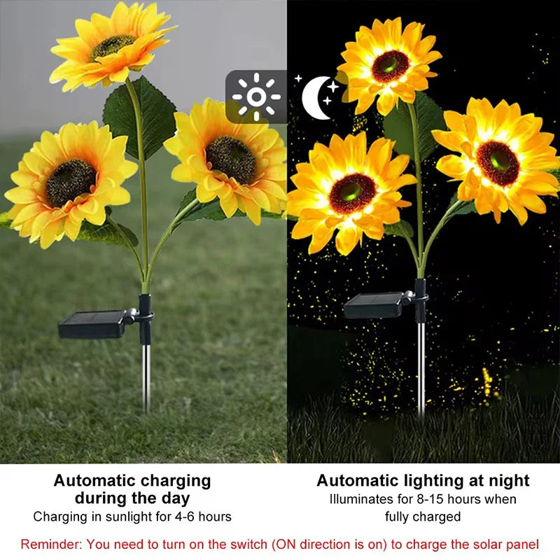 LED Solar Sunflower Outdoor Lawn Light IP65 Waterproof Pathway Yard Wedding Holiday Garden Decoration Solar Flowers Lamp