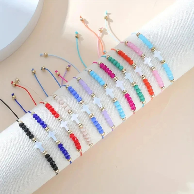 Clearance_12pcs Bohemian Style Woven Cross Bracelet Set, Suitable For Men And Women's Jewelry Gifts_Continuous updates