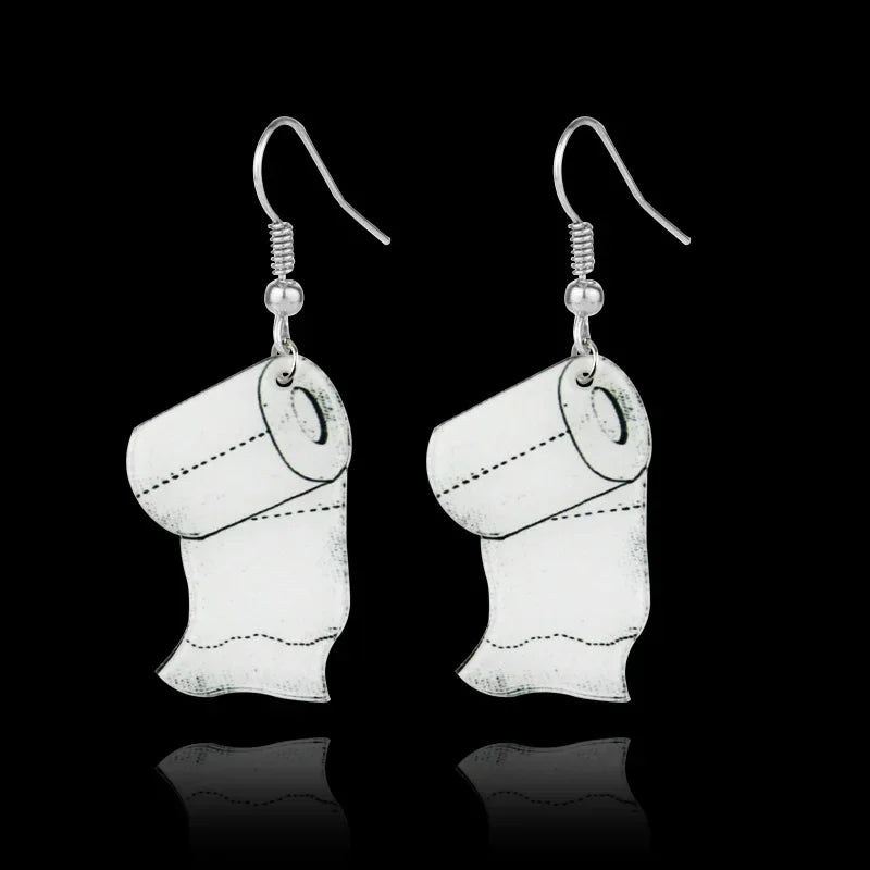 1pair Funny Toilet Paper Simulated Pearl Drop Earrings Creative Roll Paper Towel Statement Earrings Woman Personality Jewelry
