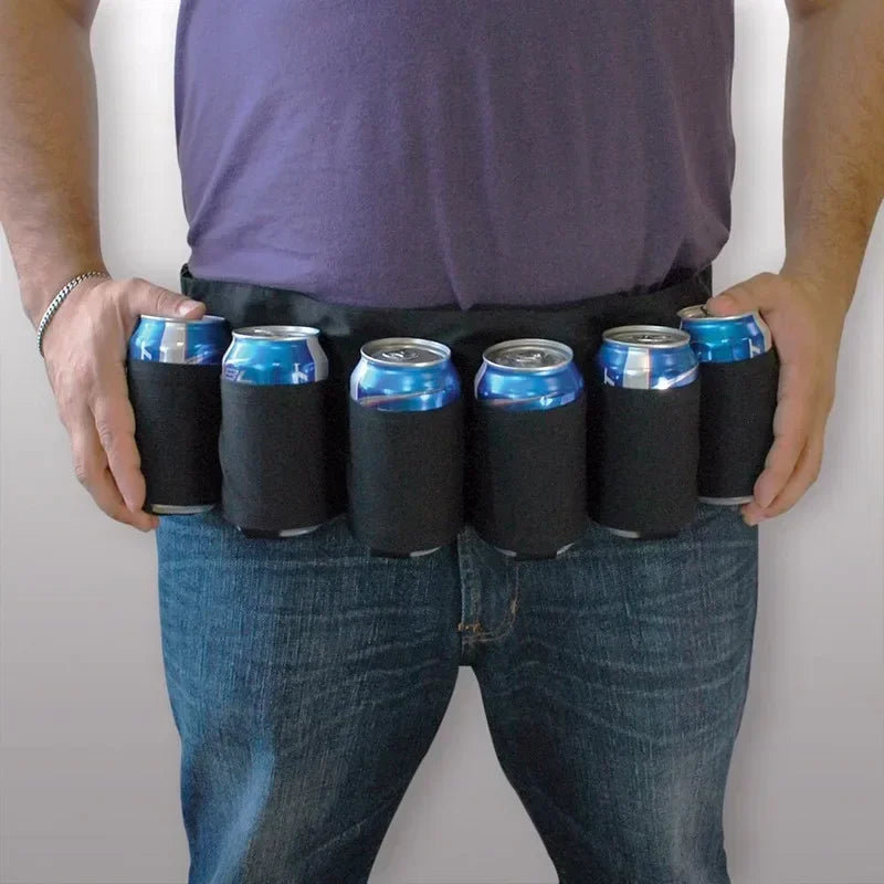 6-Pack Outdoor Beer Belt - Portable Durable Fabric Waist Bag for Hiking/Parties - Easy Carry Beverage Holder