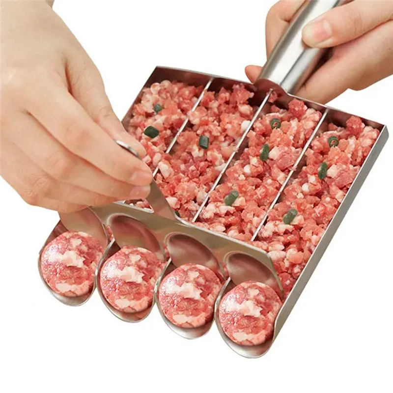 ABXF-Meatball Maker+Cutting Spade Multifunction Meatball Scoop Maker Stainless Steel Kitchen Manual Meatball Making Tools
