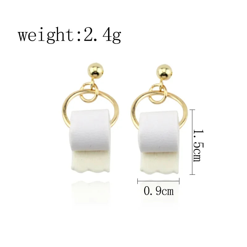 1pair Funny Toilet Paper Simulated Pearl Drop Earrings Creative Roll Paper Towel Statement Earrings Woman Personality Jewelry