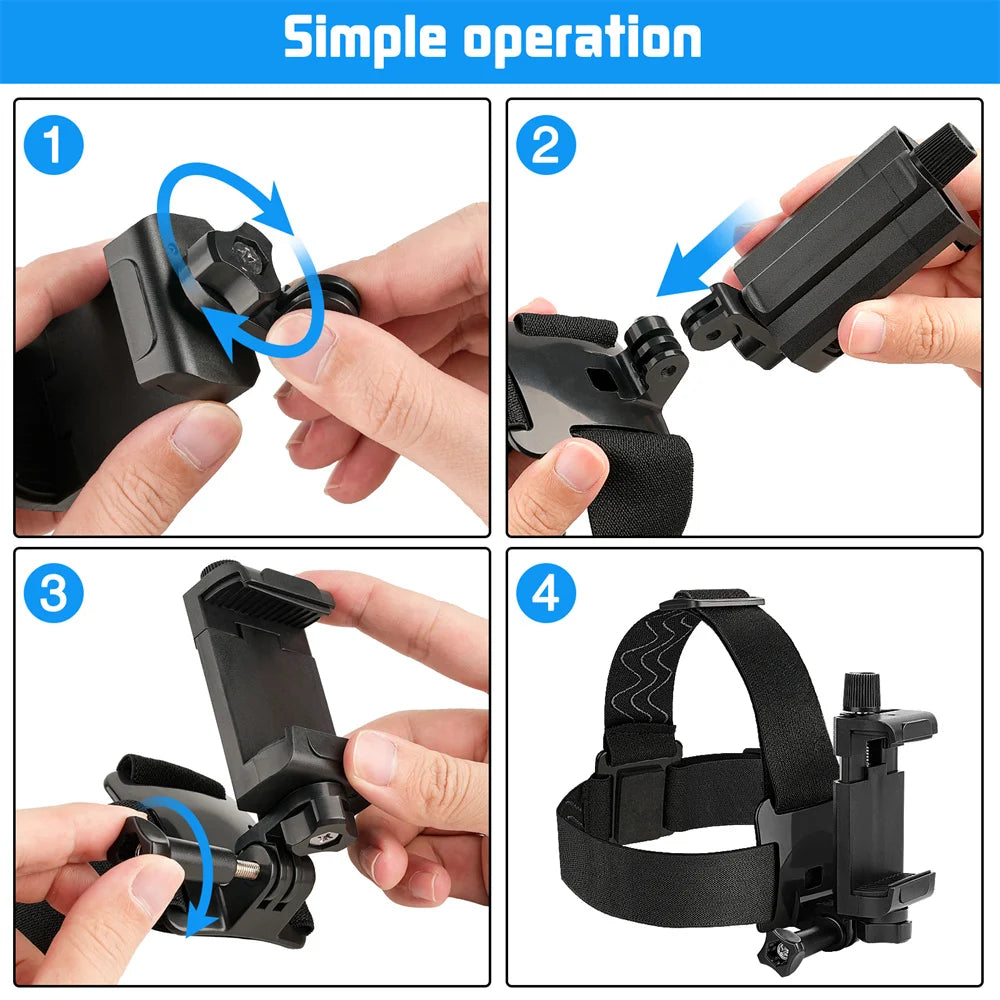 Universal Smartphone Head Strap Mount With Mobile Phone Holder Clip for Iphone 14 13 Xiaomi Huawei Samsung for Action Camera POV