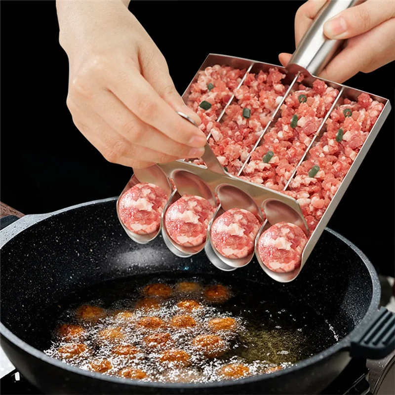 ABXF-Meatball Maker+Cutting Spade Multifunction Meatball Scoop Maker Stainless Steel Kitchen Manual Meatball Making Tools