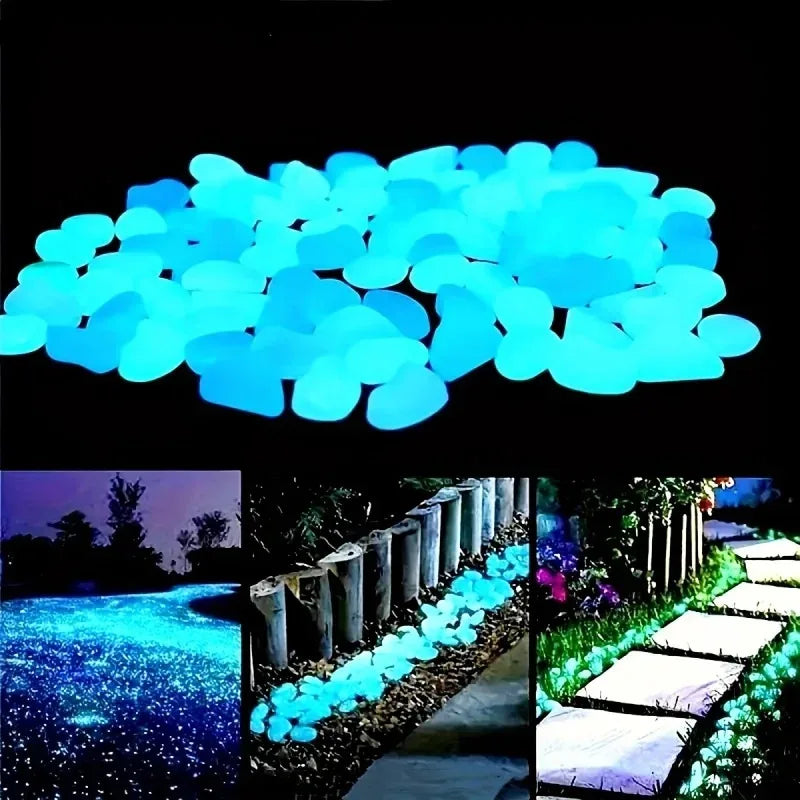 100Pcs Glow in the Dark Garden Pebbles For Sidewalk Garden Terrace Lawn Garden Patio Fish Tank Aquarium Decoration Glow Stone